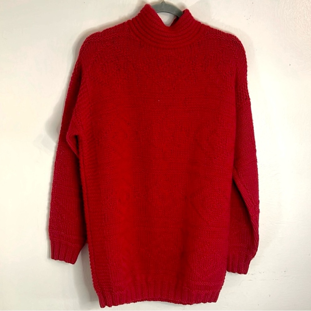 Vintage Adrienne Vittadini Red Wool Cozy Funnel Neck Red Tunic Sweater Large